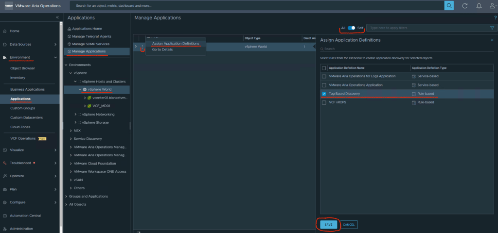 AriaOps Assign Application Rule.