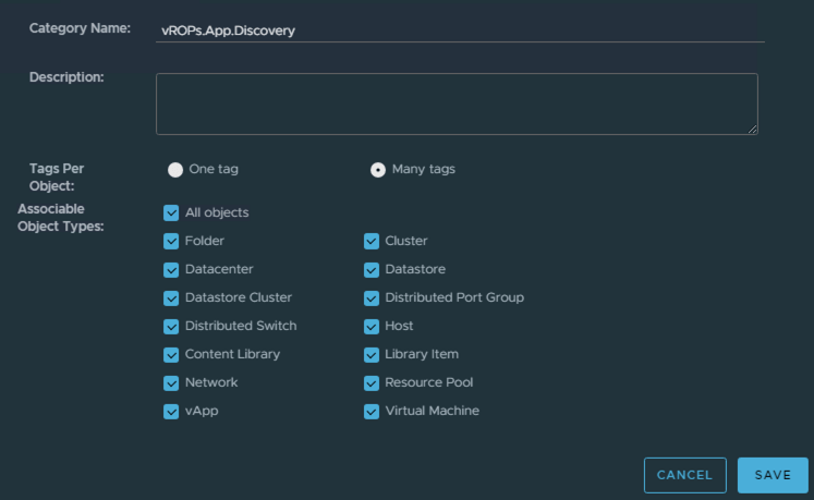 vSphere Tag Category